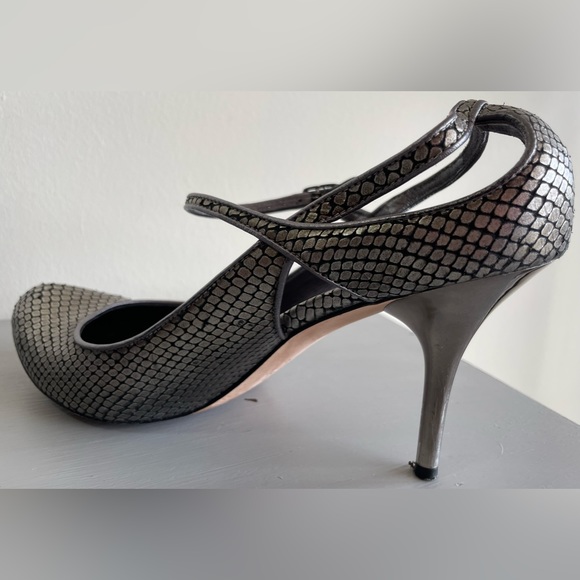 VIA SPIGA METALLIC LEATHER MARY JANE ANKLE STRAP HEELS SILVER, SZ 8.5 - Picture 13 of 14